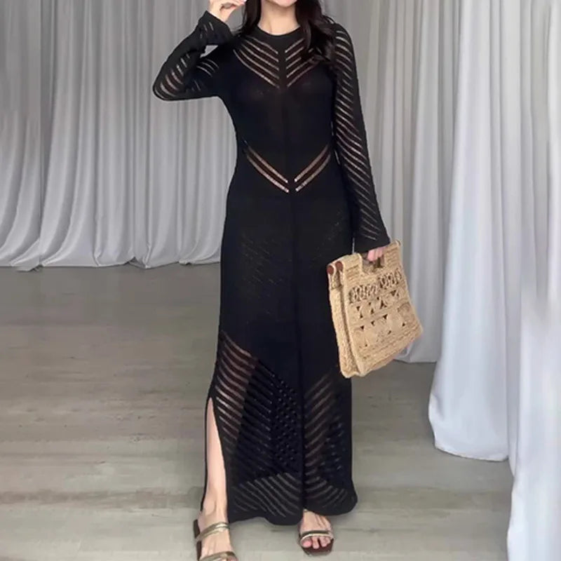 Sleeveless Patchwork Knit Maxi Dress