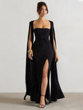 Cape Sleeve High Split Elegant Maxi Dress