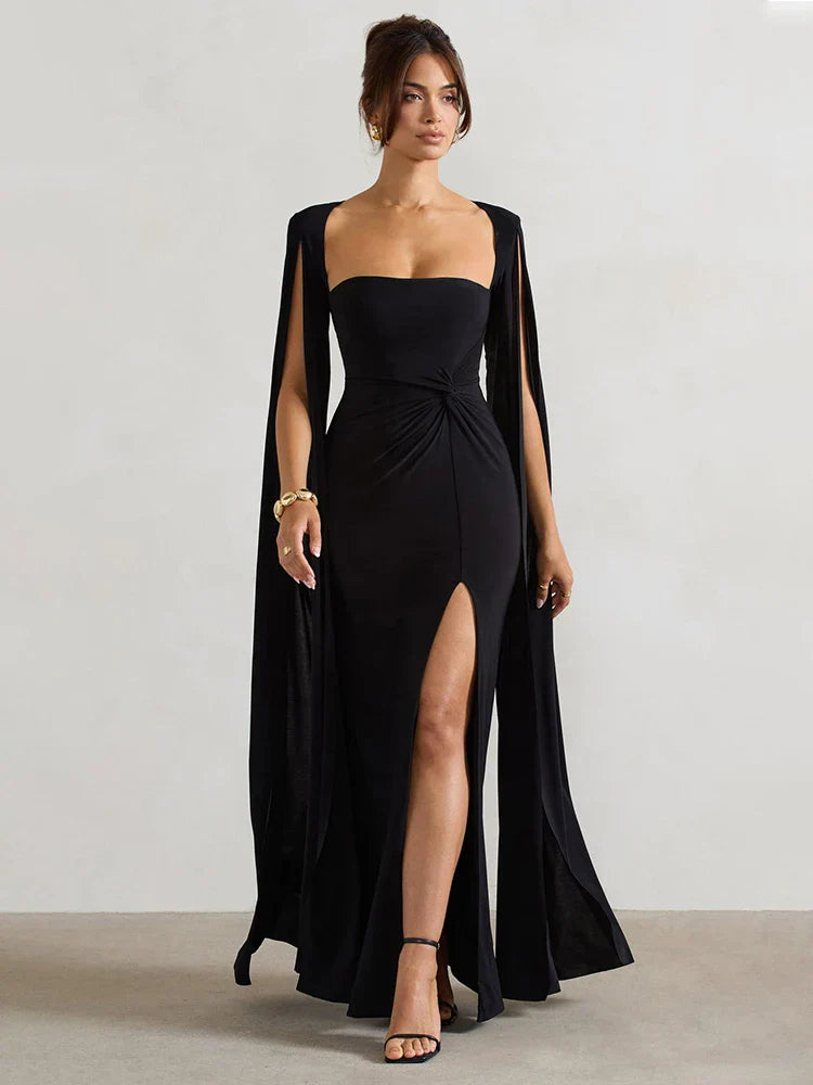 Cape Sleeve High Split Elegant Maxi Dress