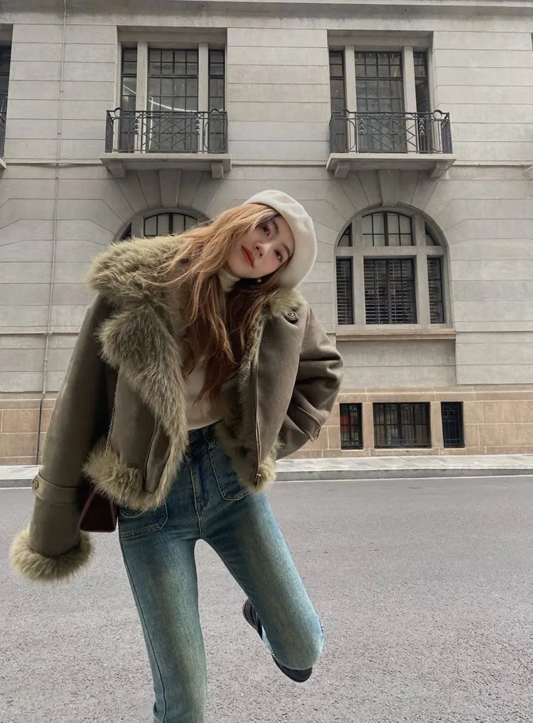 Faux Suede Leather Jacket Party Dress