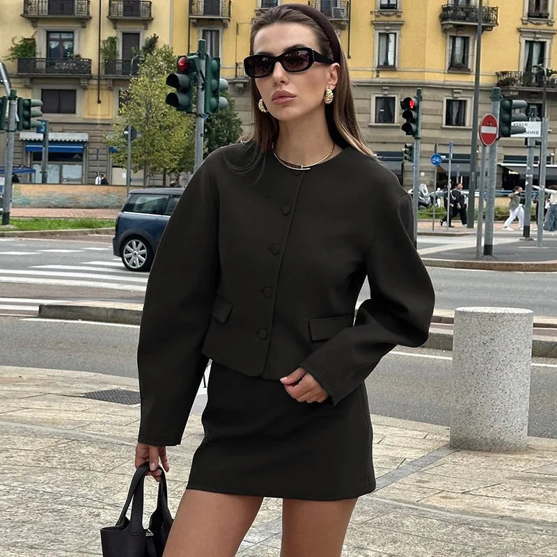 Round Neck Long Sleeve Mini Suit Sweater