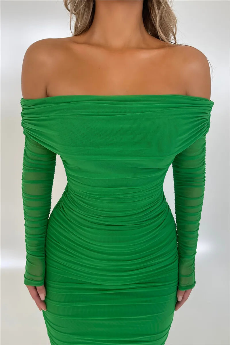 Off Shoulder Slash Neck Solid Maxi Dress