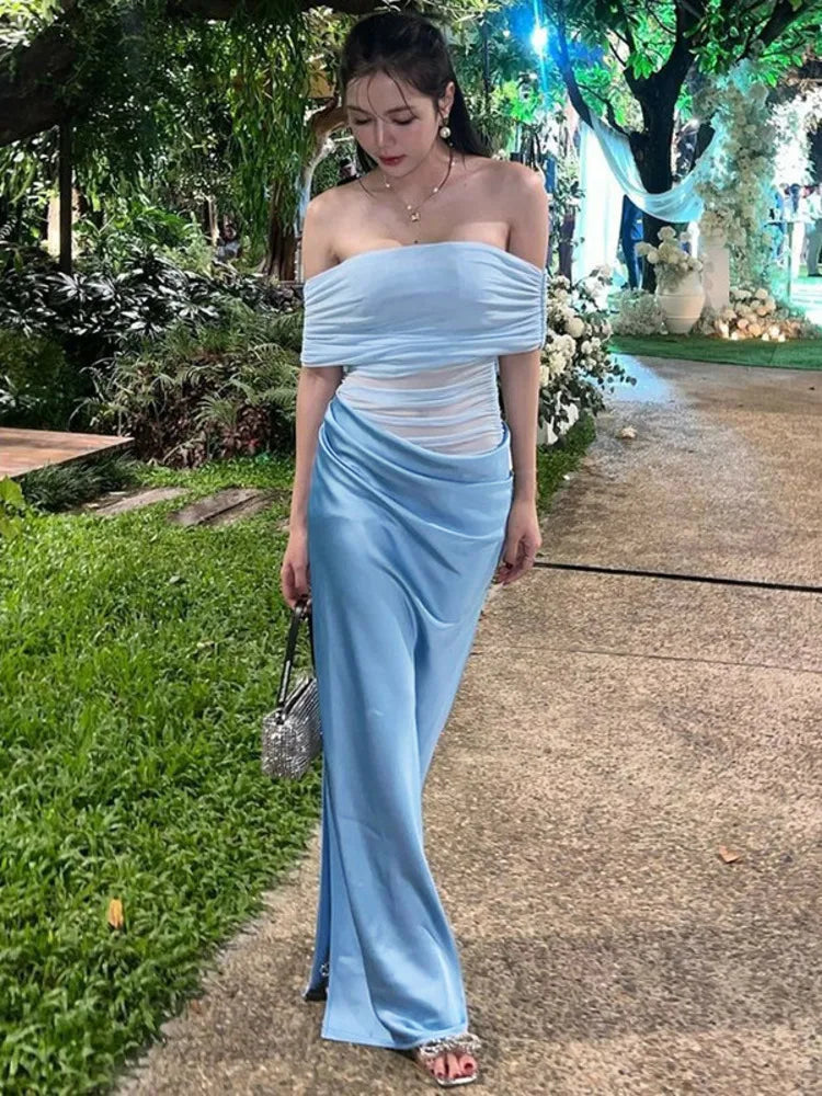 Off Shoulder Strapless Backless Maxi Dress