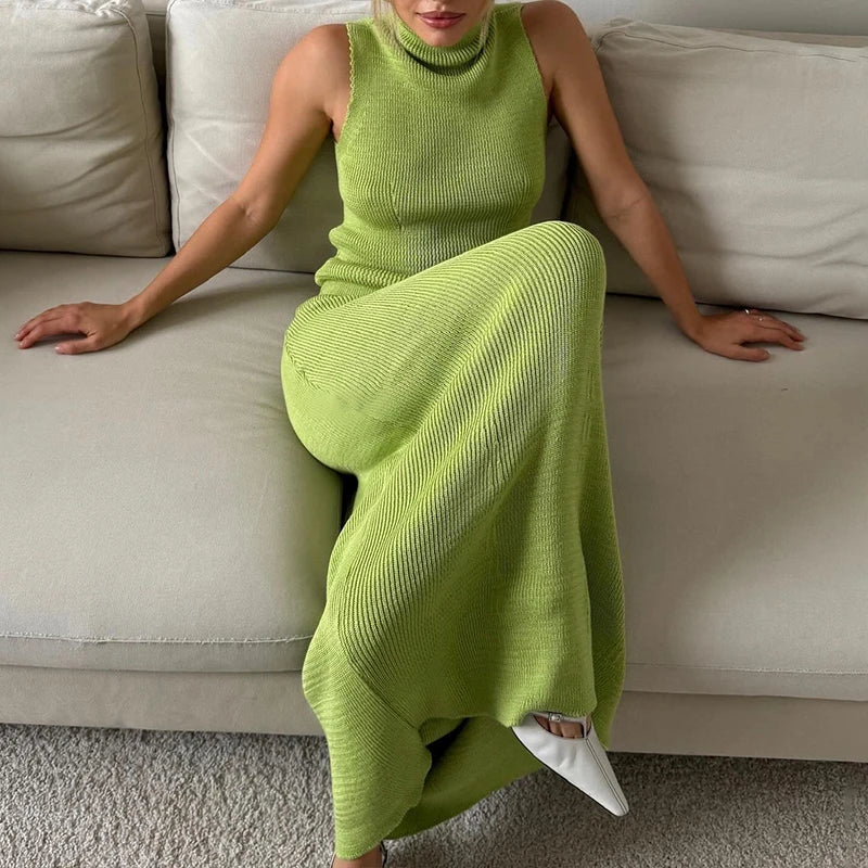 Solid Tank Top Midi Skirt 2pcs Set Dress
