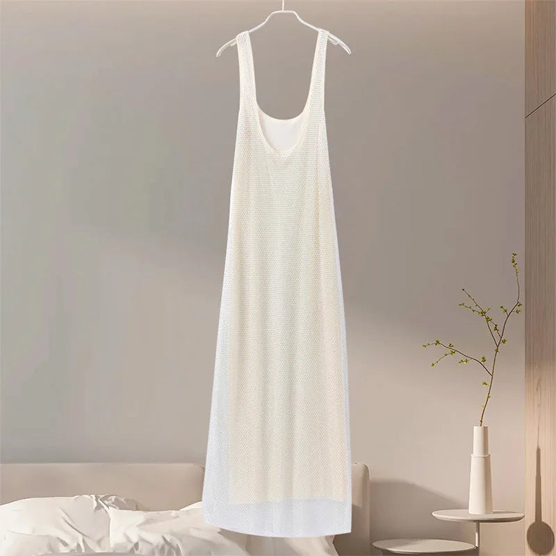 Square Collar Sparkling Diamonds Maxi Dress