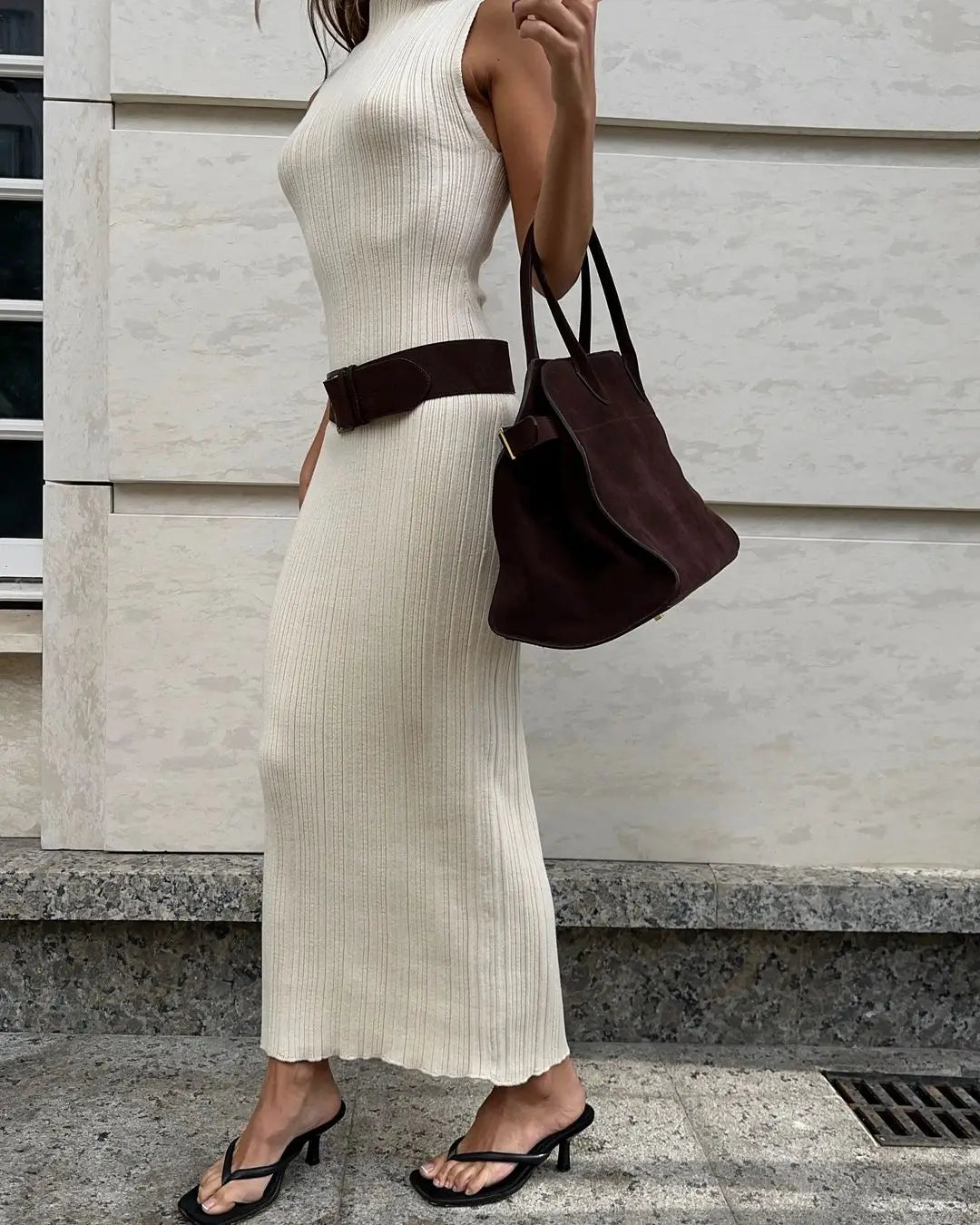 Sleeveless Turtleneck Casual Maxi Dress