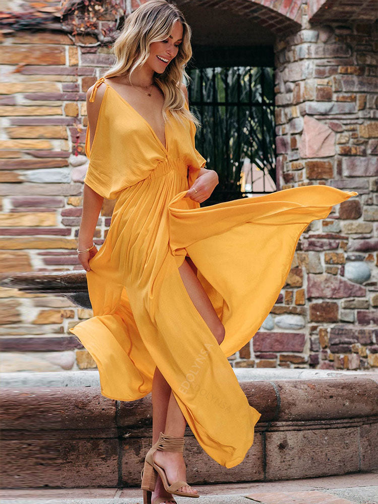Solid Color Beach Style Maxi Dress