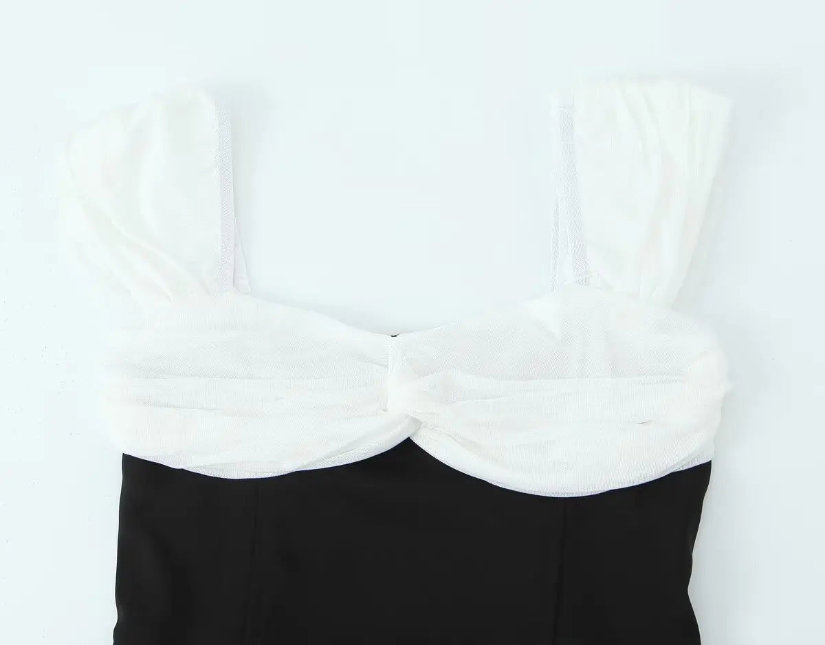 Contrast Slash Shoulder Elastic Fit Mini Dress