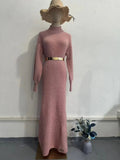 Turtleneck Pullover Belted Solid Party Dress