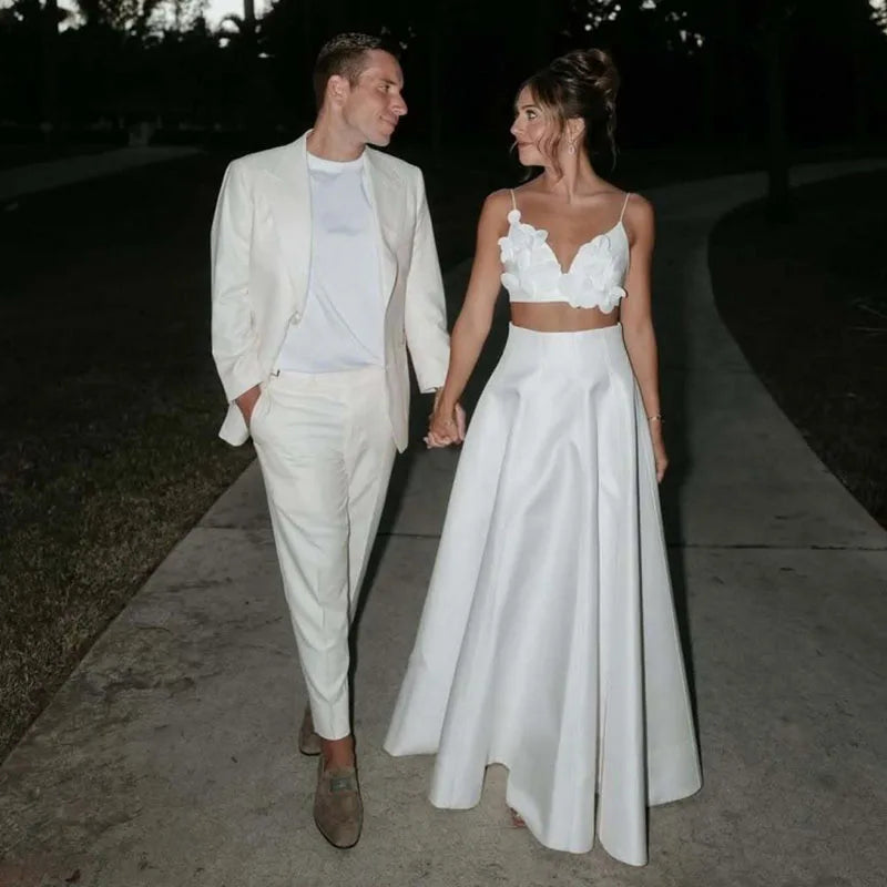 3D Flower Sling Crop Top A-Line Skirt Party Dress