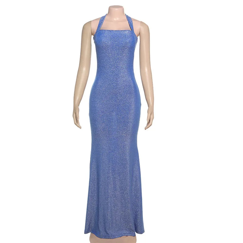 Halter Neck Glittering Bodycon Maxi Dress