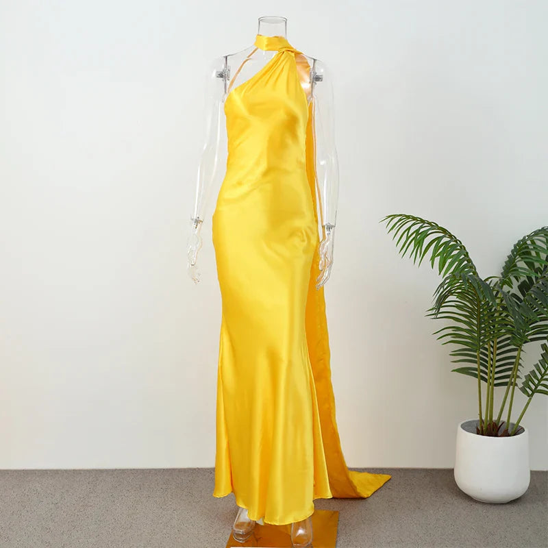 Yellow Satin Sleek Maxi Dress