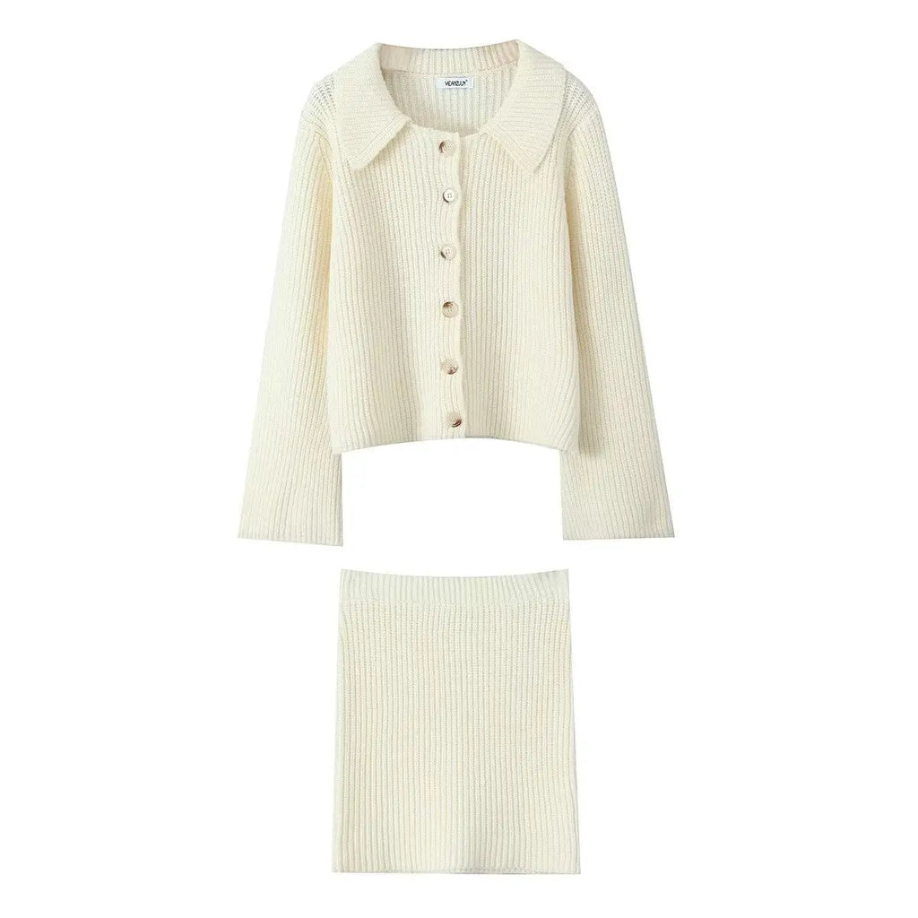 Lapel Cardigan Elastic Waist Mini Skirt Party Dress
