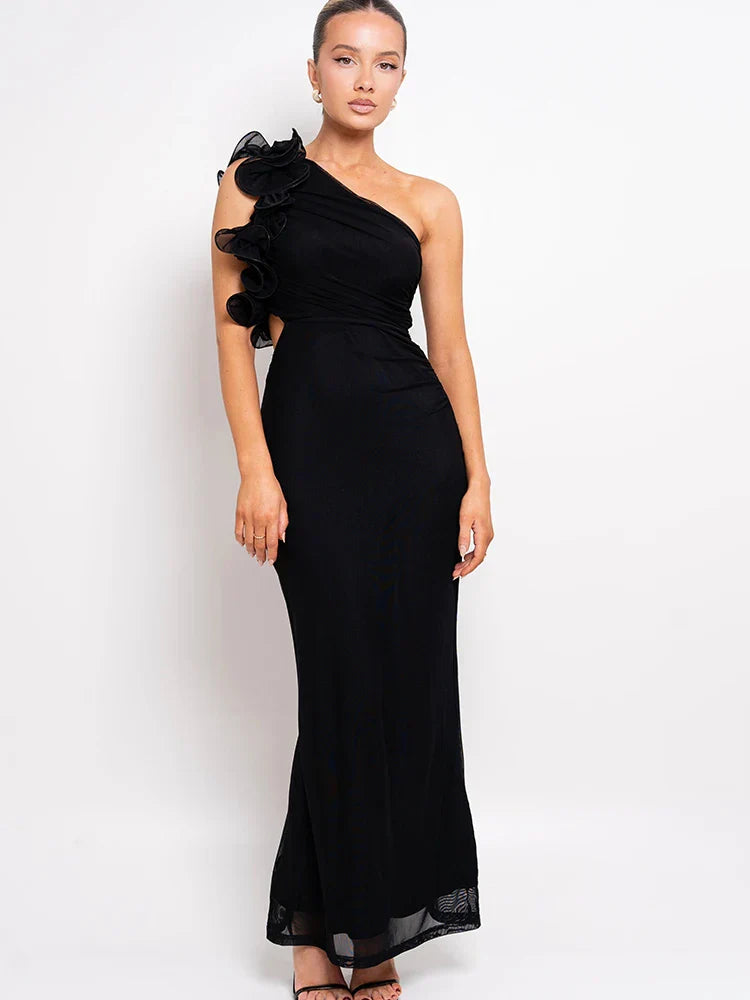One Shoulder Ruffled Women Summer Maxi Dress