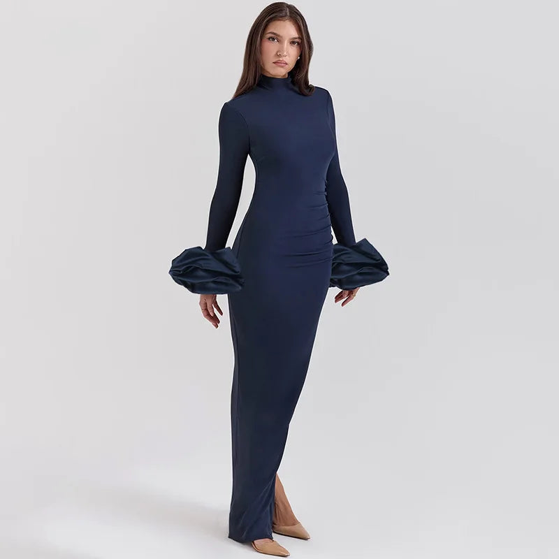 Bubble Long Sleeve Flowy Maxi Dress