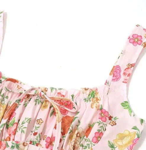 Flower Printed Open Back A-Line Mini Party Dress