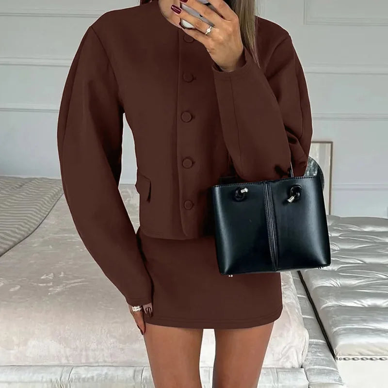 Round Neck Long Sleeve Jacket Suit Mini Dress