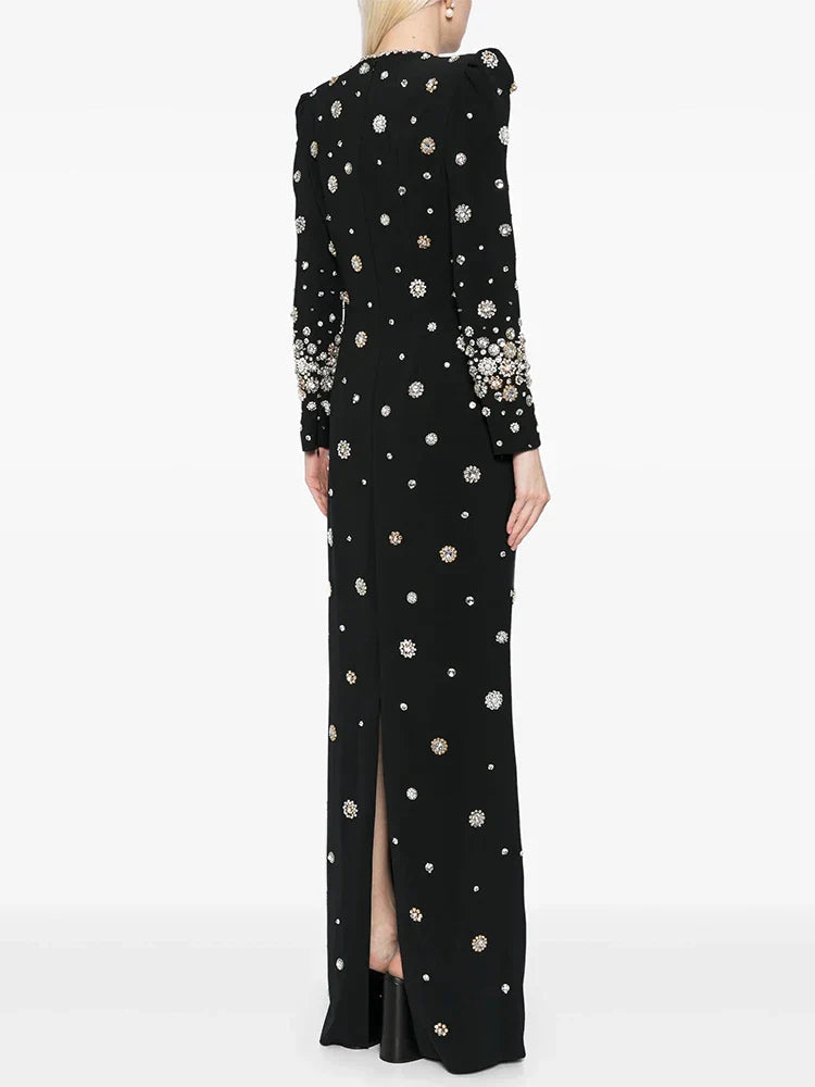 Long Sleeve Beaded Luxurious Maxi Dress
