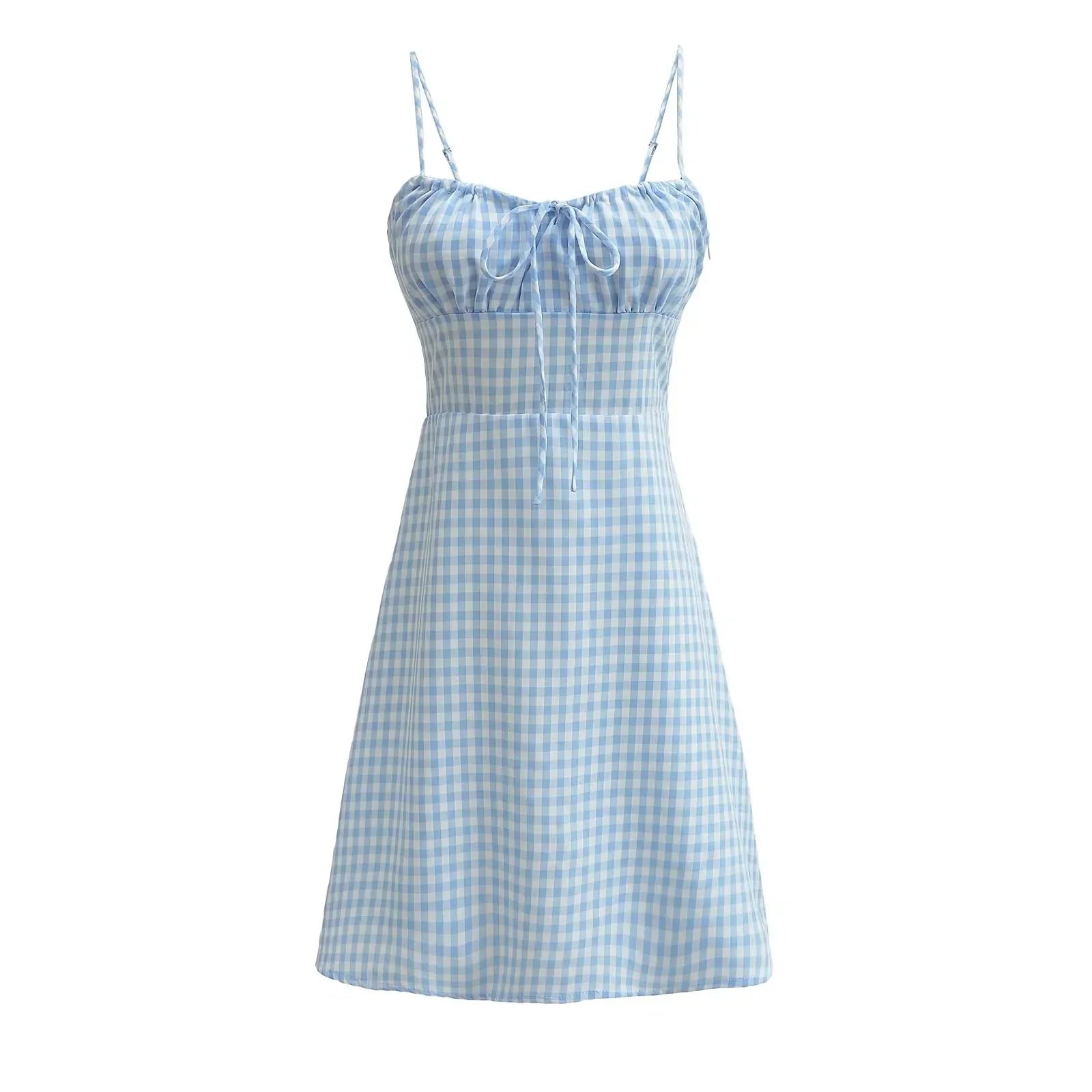 Spaghetti Strap Plaid Pink Midi Dress