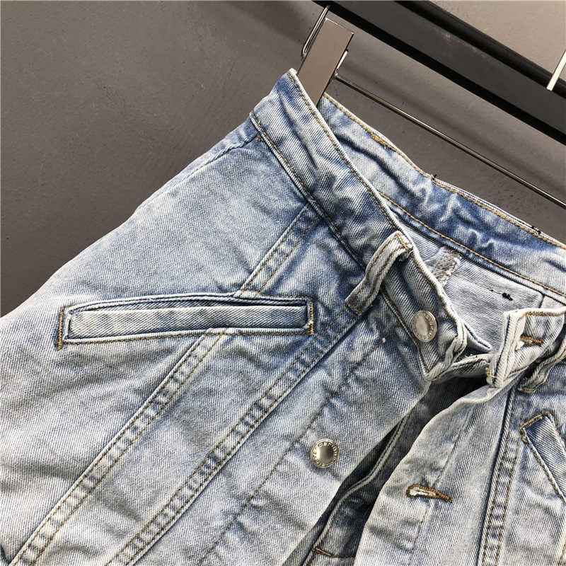 A-line High Waist Dual Layer Denim Short