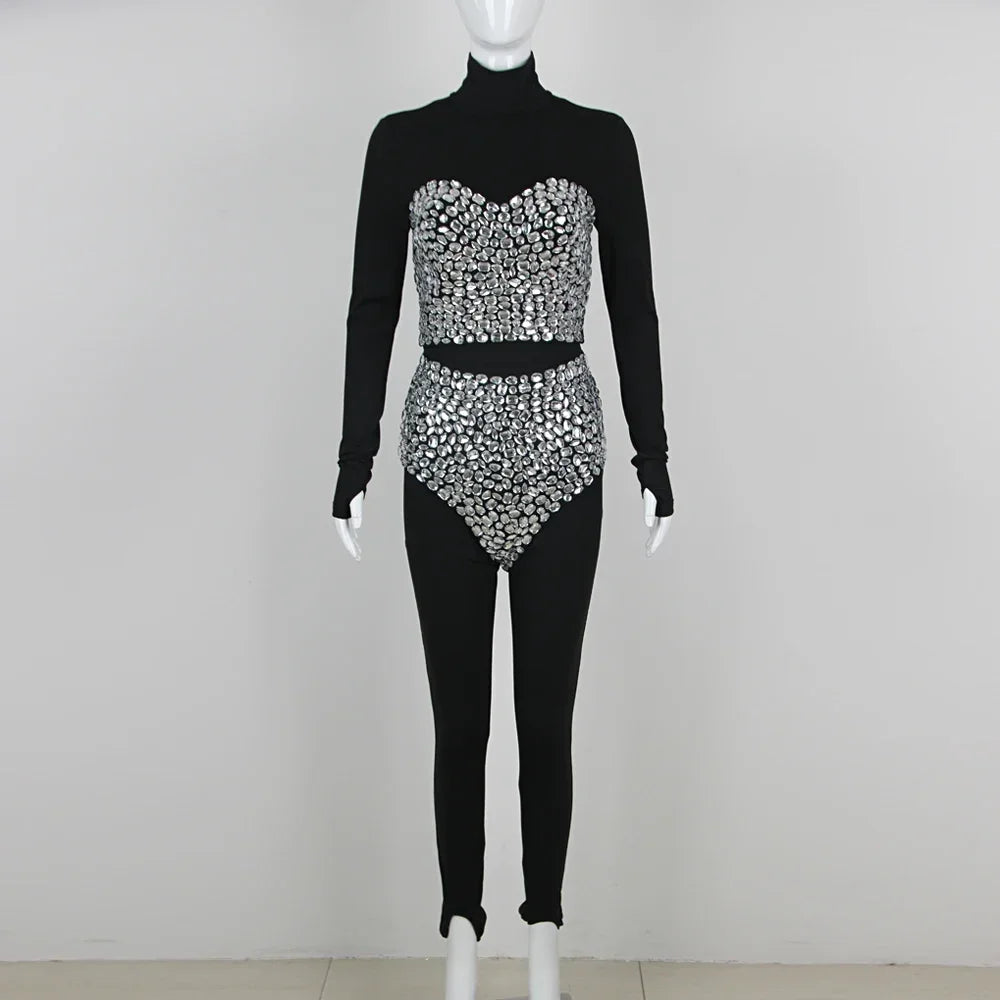 Diamond Decorated High Waist Jumpsuit Party Dress