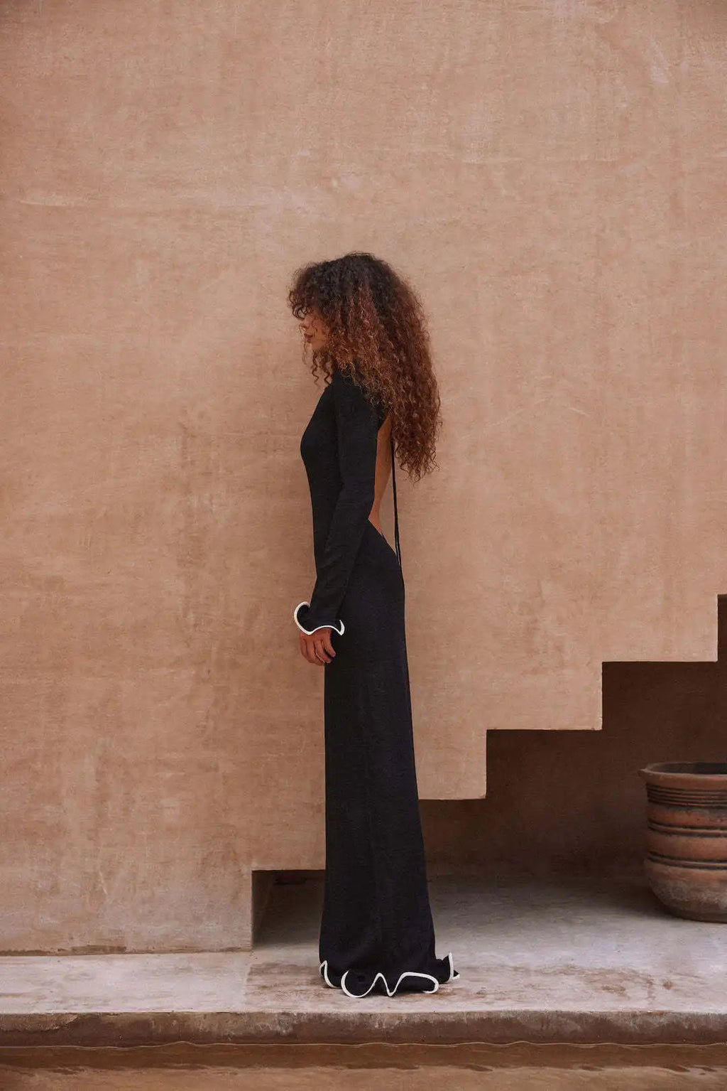 Knitted Ruffle Trim Classic Midi Dress