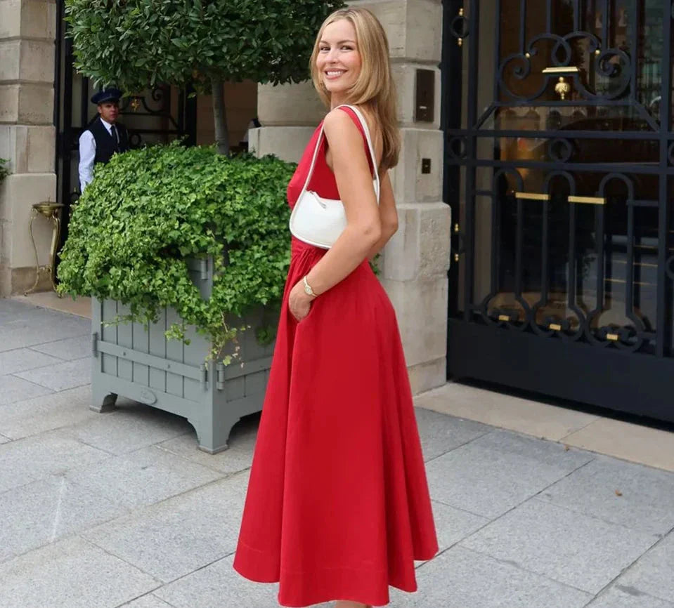 Solid Halter Backless Long Party Dress