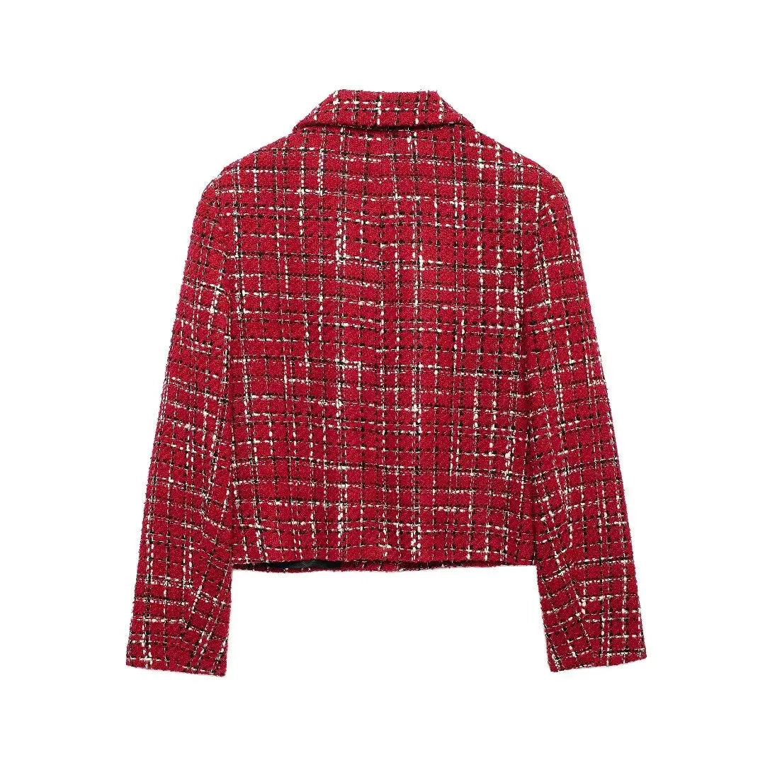 Plaid Lapel Coat Side Zipper Short Mini Dress