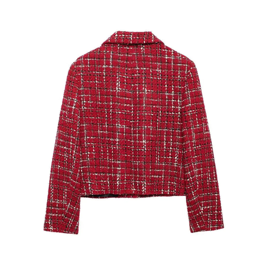 Plaid Lapel Coat Side Zipper Short Party Dress