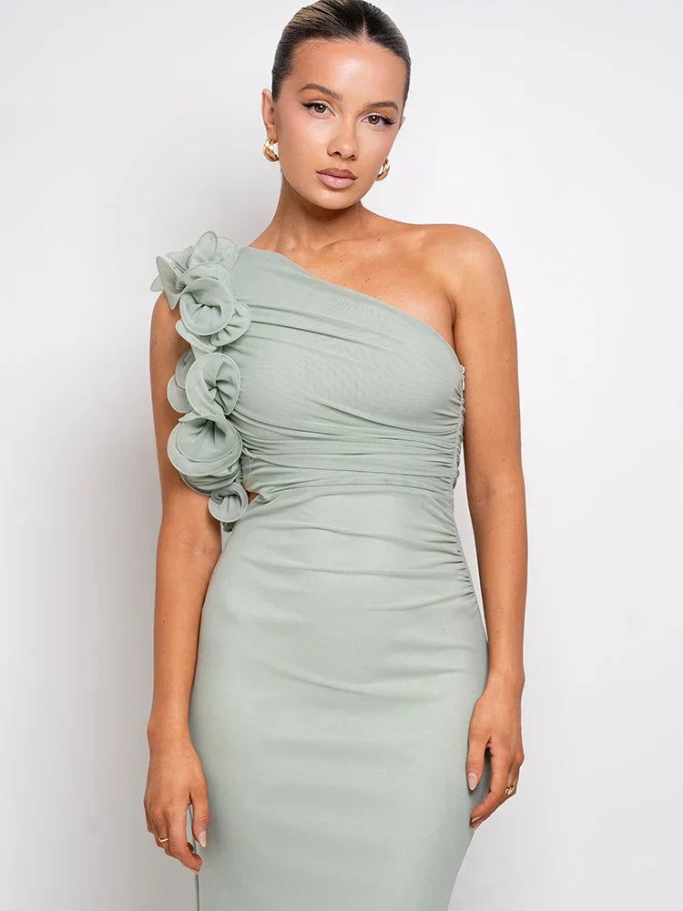 One Shoulder Ruffled Women Summer Maxi Dress