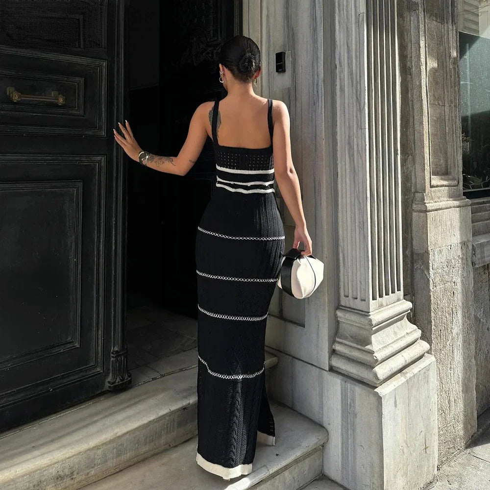Striped Knit Casual Midi Dress