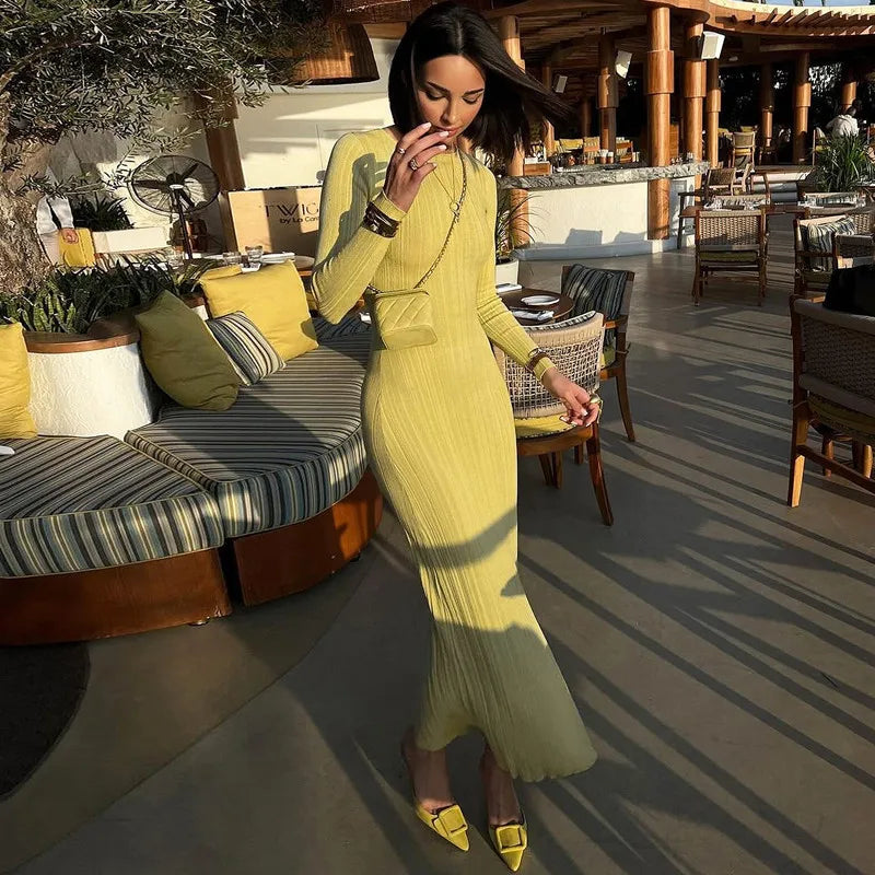 Ribbed Long Sleeve Slim Maxi Dress