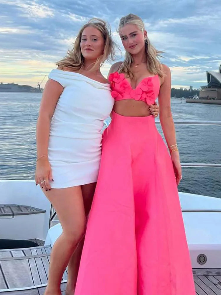 3D Flower Sling Crop Top A-Line Skirt Party Dress