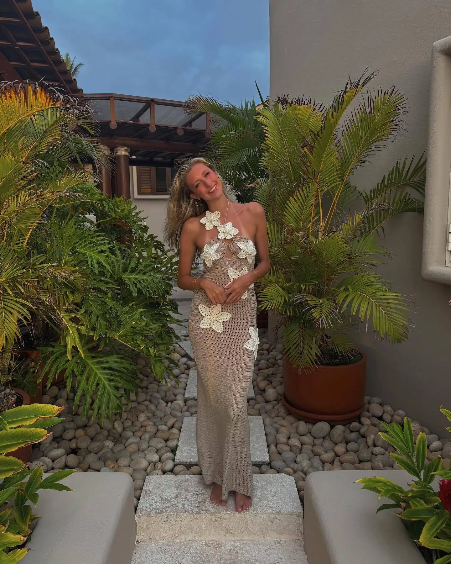 Floral Halter Summer Backless Splice Maxi Dress