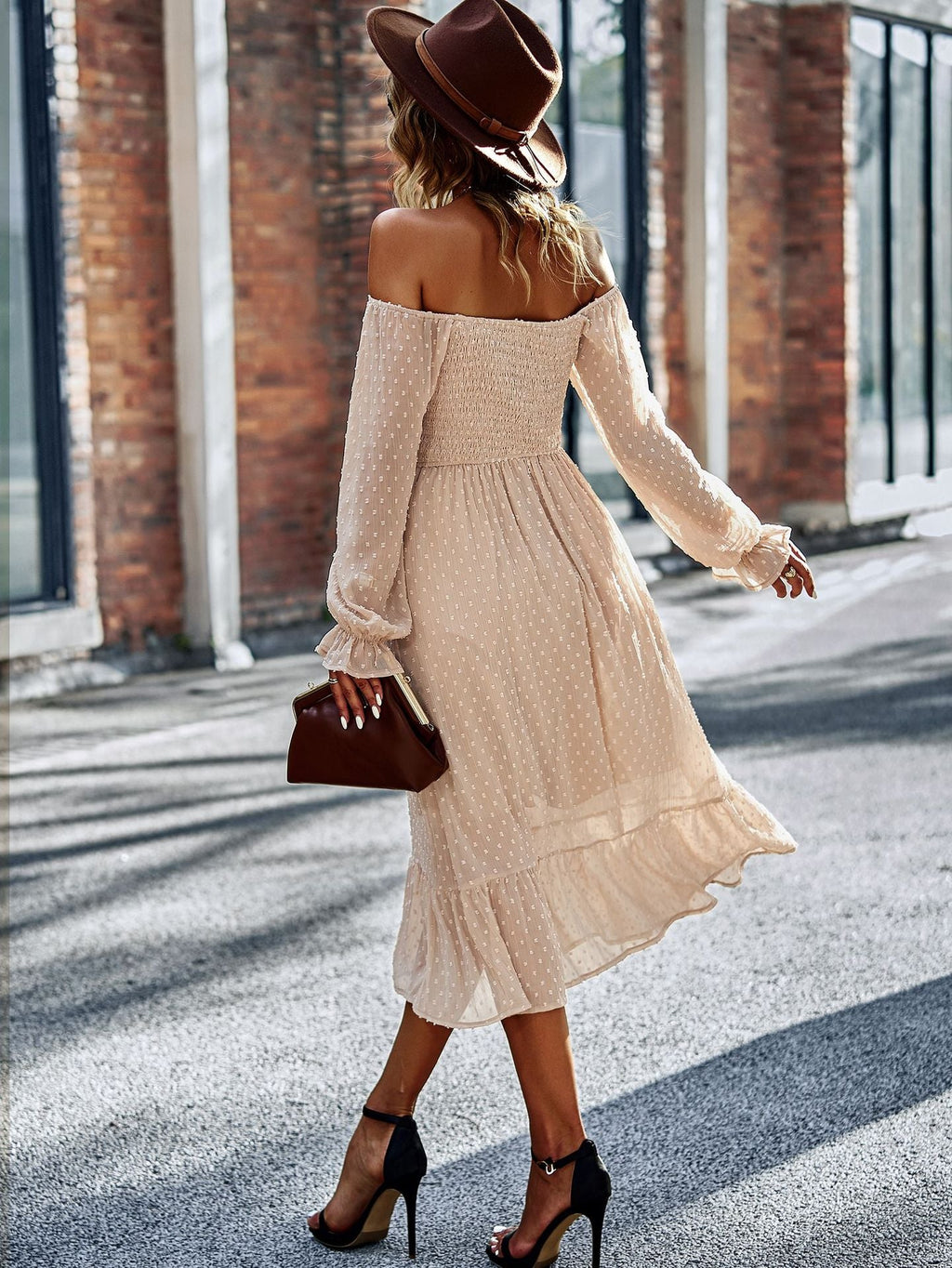 Lace Ruffled Square Neck Chic Midi Dress
