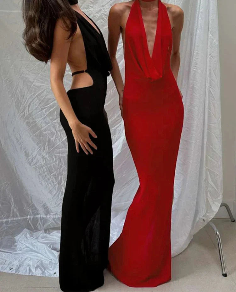 Halter Low Swinging Neck Elegant Maxi Dress