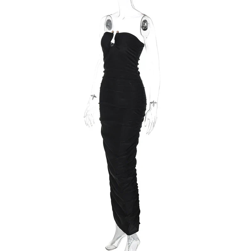 Off-Shoulder Black Sleek Maxi Dress