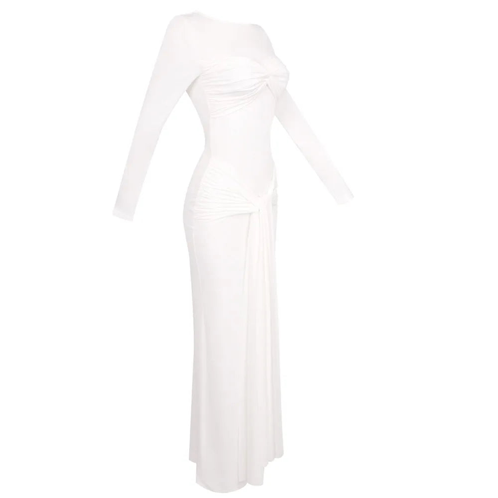 O-Neck Long Sleeve Robe Fashion Maxi Dress