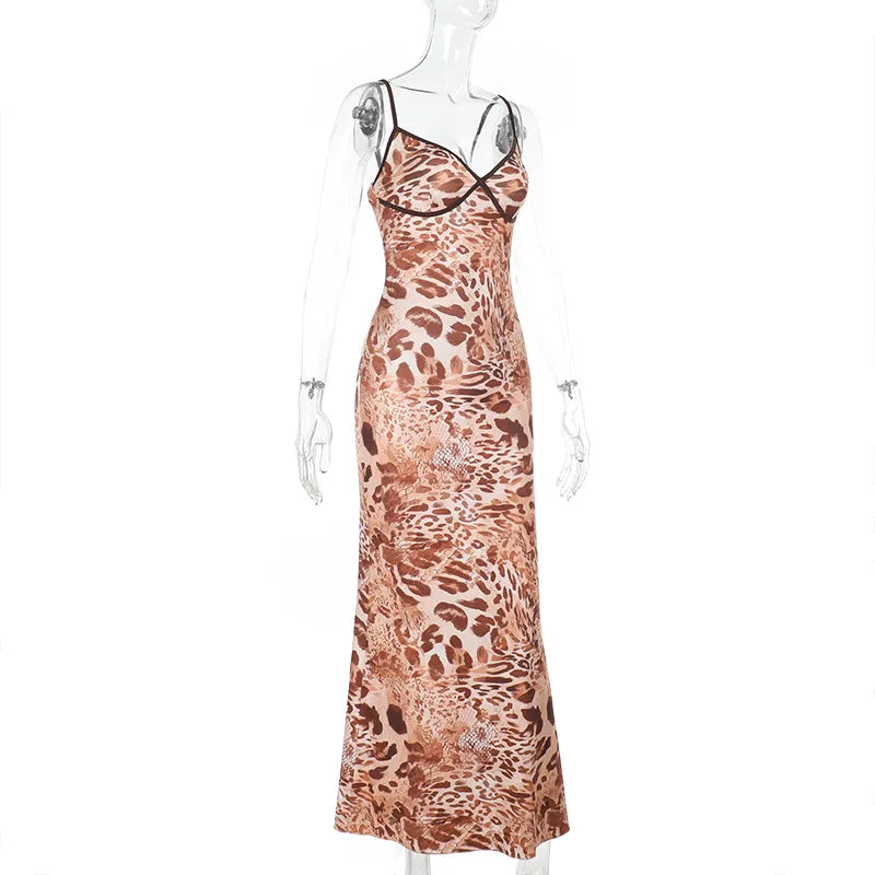 Leopard Print Backless Spaghetti Strap Party Dress