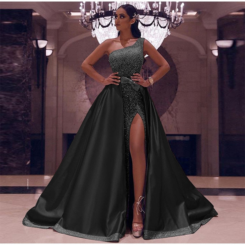 High Split Sequin Off Shoulder Maxi Dress