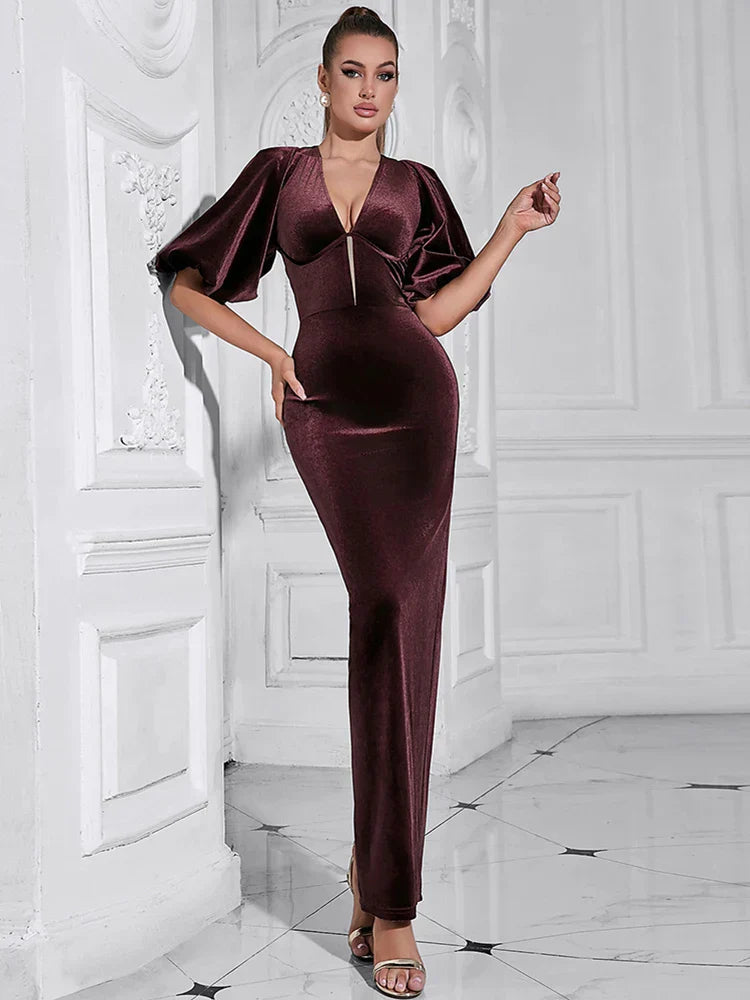 Backless Puff Lantern Sleeve Maxi Party Dress