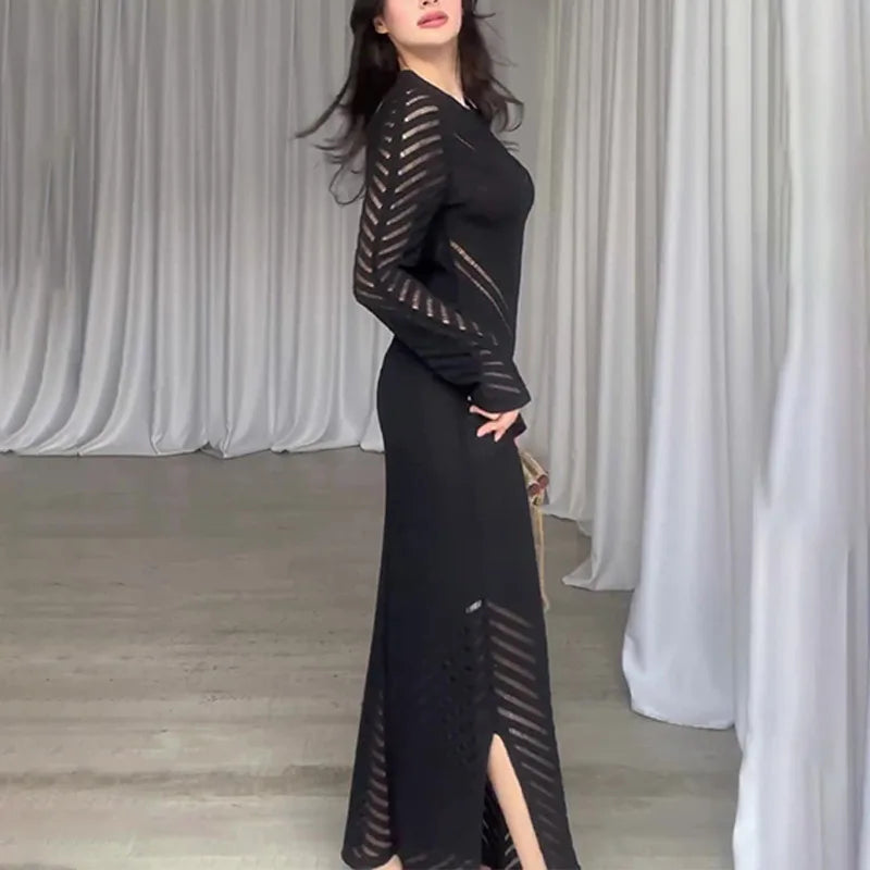Sleeveless Patchwork Knit Maxi Dress