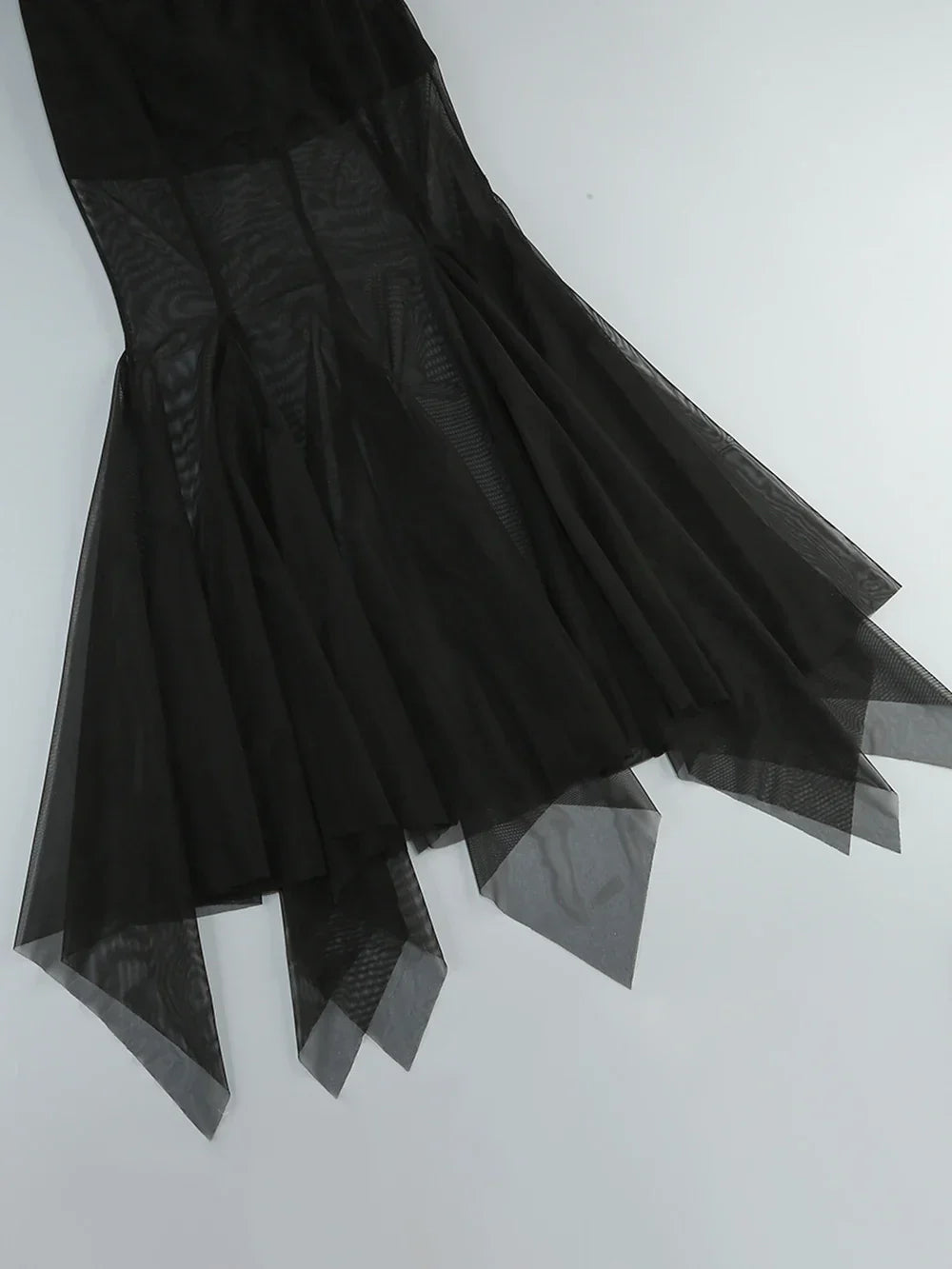 Off-Shoulder Mesh Folded Scarf Maxi Dress