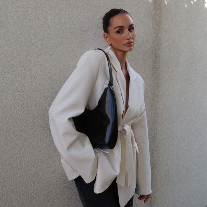 Lace-Up V Neck Solid Blazer Party Dress