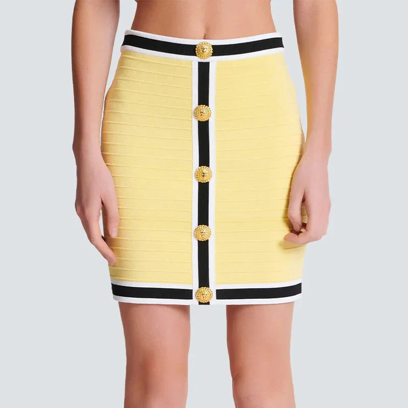 Yellow Cardigan and Mini Skirt Set Mini Dress