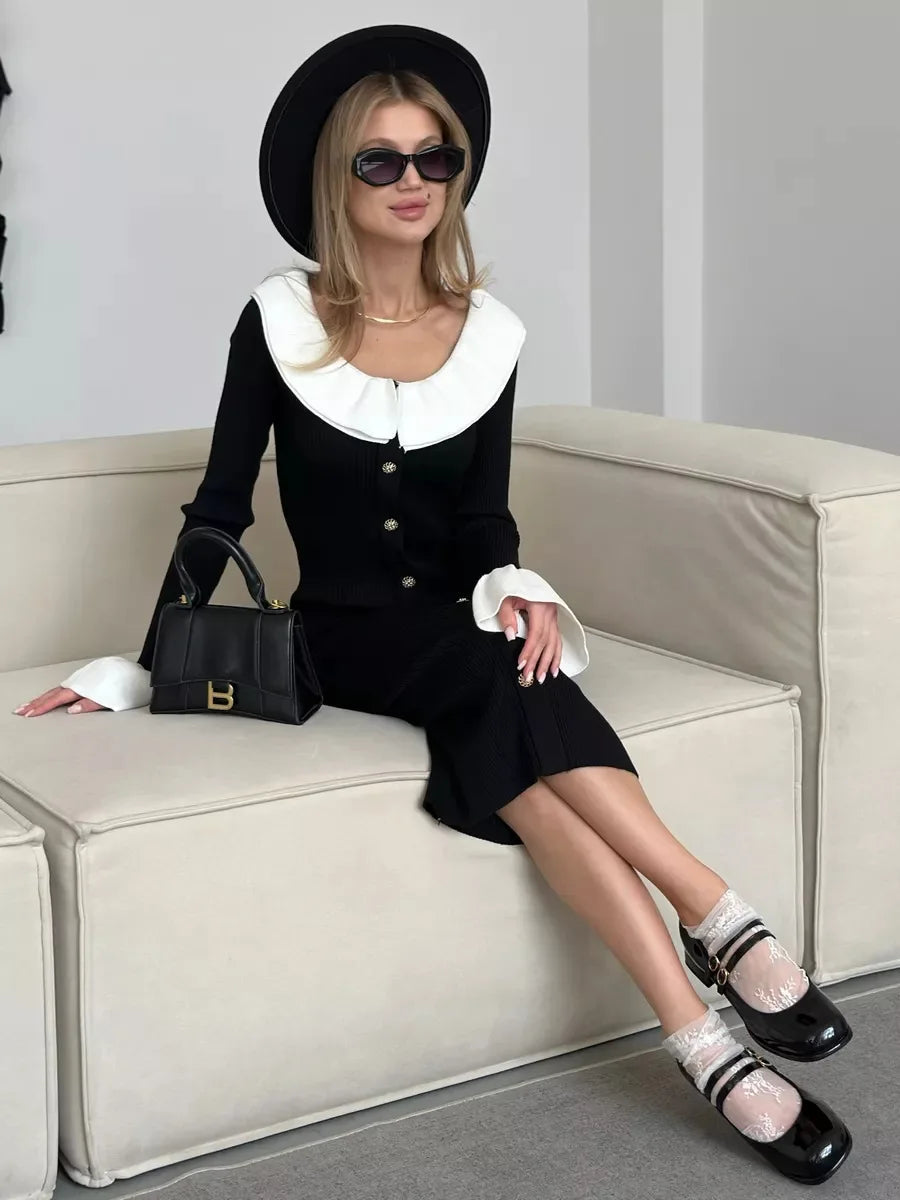 Patchwork Contrast Ribbed Casual Midi Dress