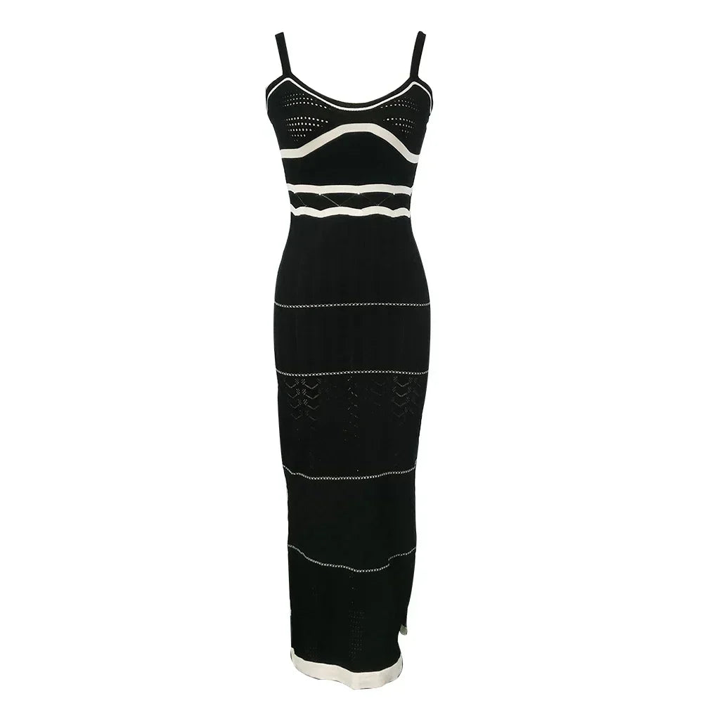 Striped Knit Casual Midi Dress
