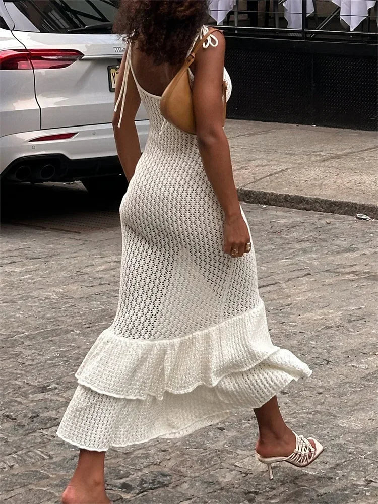 Crochet Ruffle Trim Maxi Dress