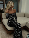 Polka Dot Off Shoulder Long Sleeve Mini Dress