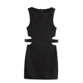 Crop Hollow Waist Black Mini Party Dress